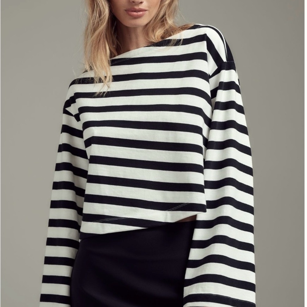 NWT - Classic Black and White Striped Women's Sweatshirt
